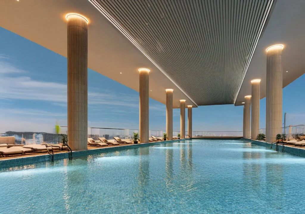 Rooftop swimming pool at Candeur Eternia, Bachupally, Hyderabad