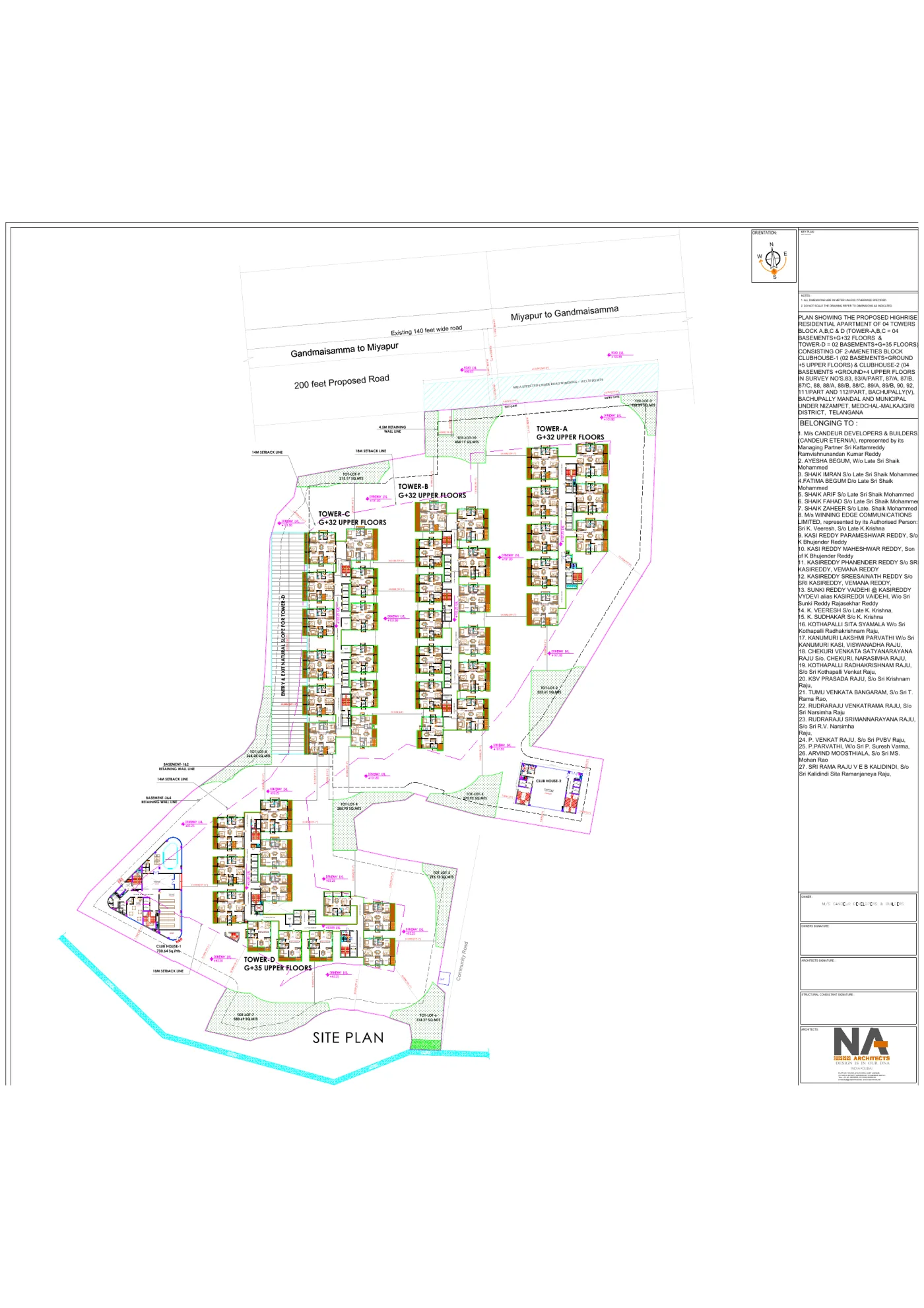 Site master plan of Candeur Eternia showing the four towers in Bachupally, Hyderabad